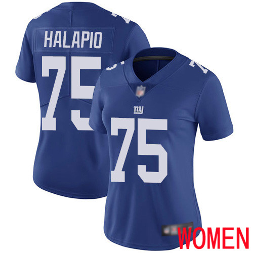 Women New York Giants #75 Jon Halapio Royal Blue Team Color Vapor Untouchable Limited Player Football NFL Jersey->women nfl jersey->Women Jersey